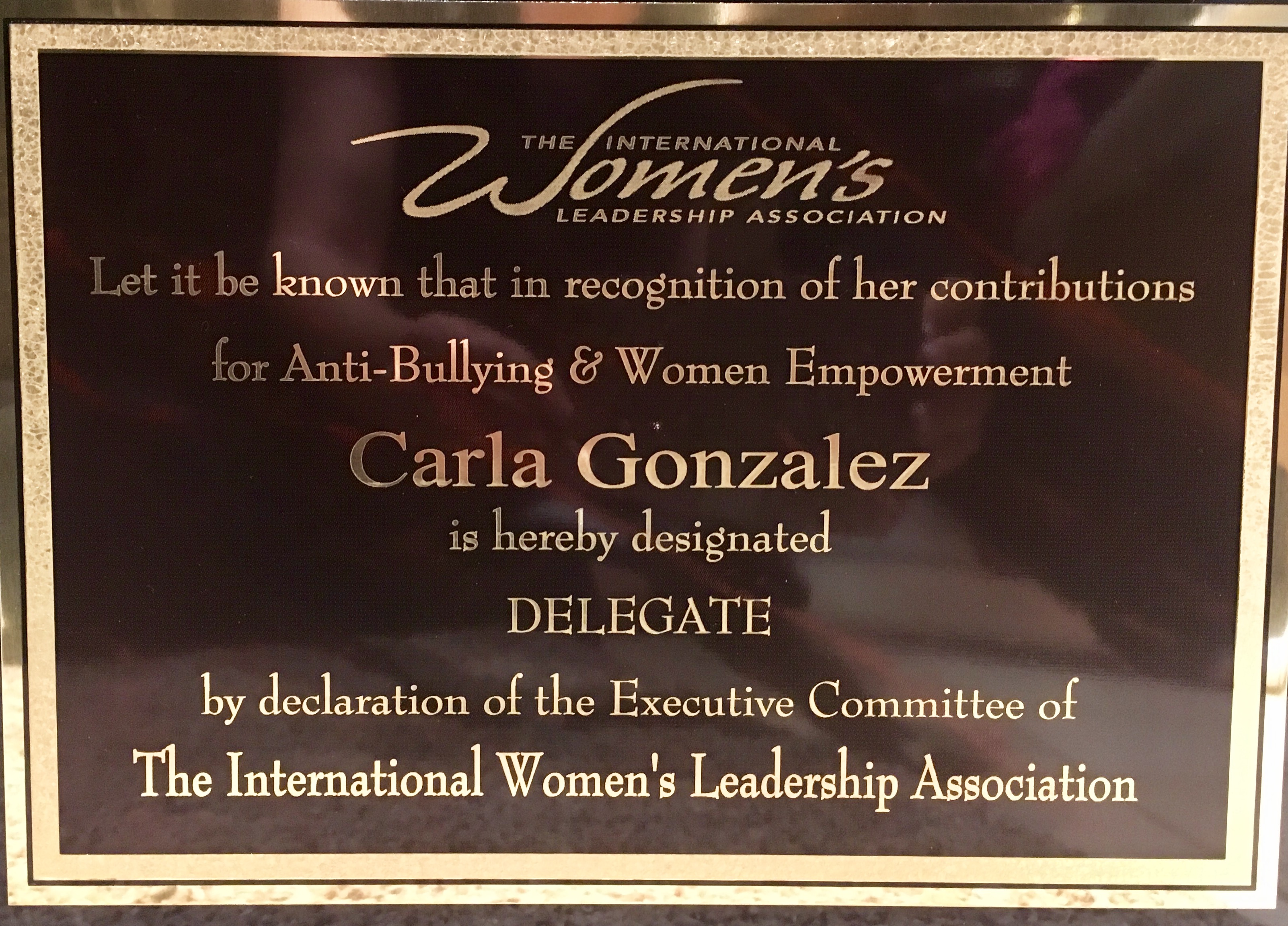 Carla Gonzalez Anti-Bullying and Women Empowerment Award