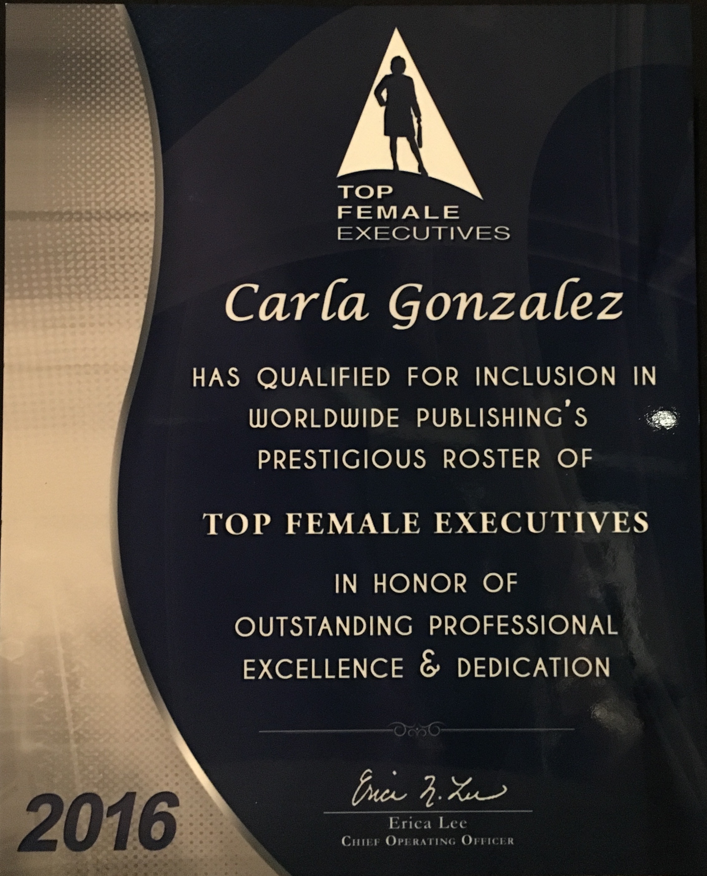 Carla Gonzalez Top Female Executives Award