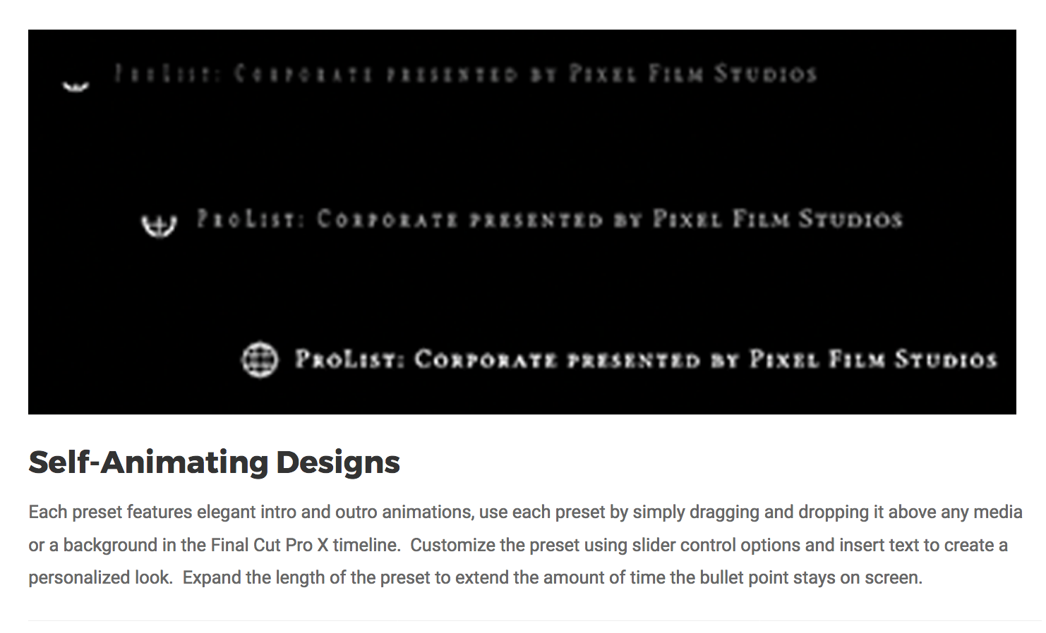 Pixel Film Studios Plugins - ProList Corporate - FCPX Effects