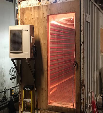 Stored Sun Bandit energy supports radiant floor and wall heating to keep the Solar Hydroponic Trailer at 74 degrees.