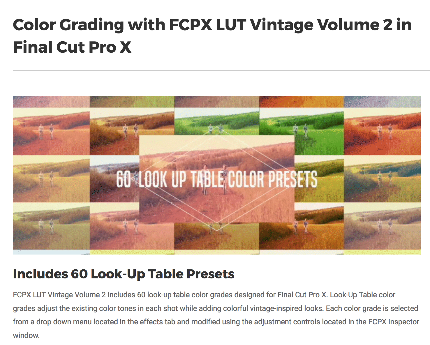 Pixel Film Studios Plugin - FCPX LUT Vintage Volume 2 - Final Cut Pro X Plugins