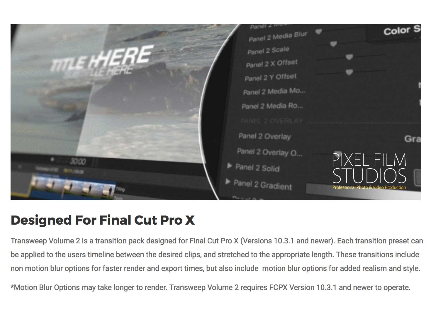 TranSweep Volume 2 - Pixel Film Effects - Final Cut Pro X Plugins