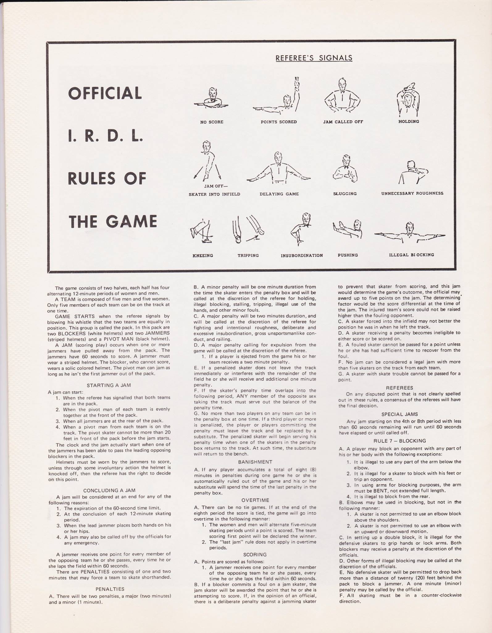 The detailed official rules of Roller Derby circa 1973 will be used at a retro-stryle commemorative roller derby game that will be the highlight of World Roller Derby Week, Aug. 13-19.