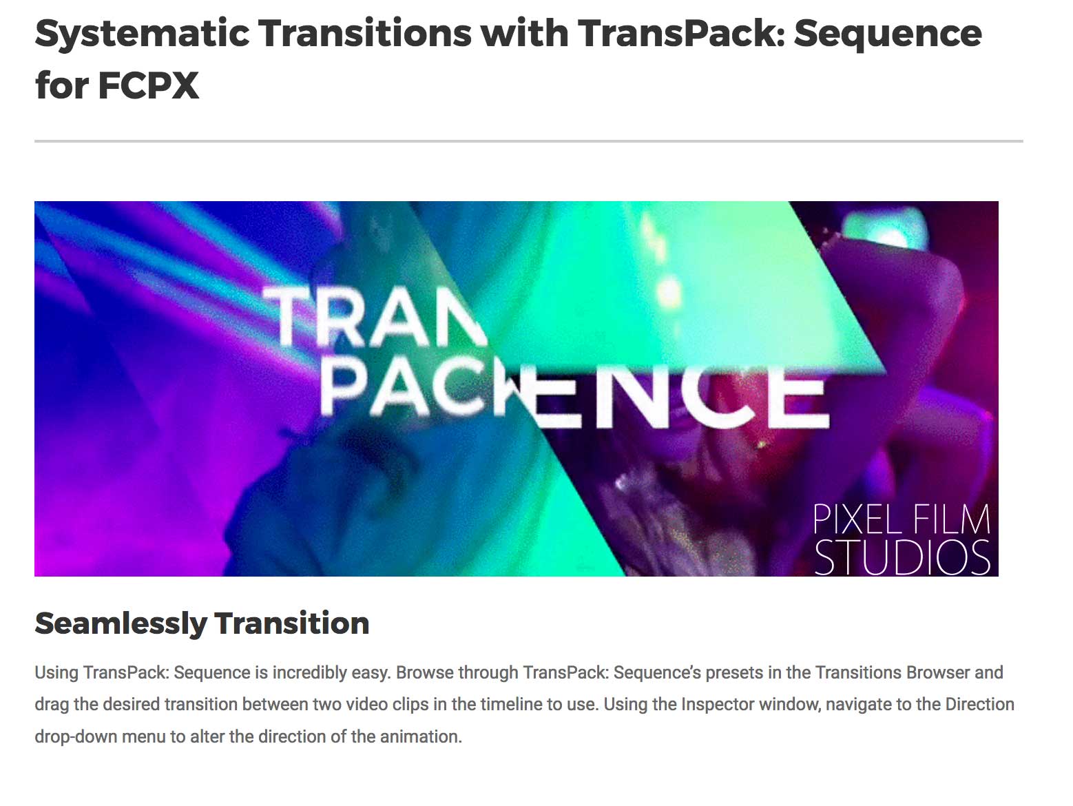 TransPack Sequence - FCPX Transitions - Pixel Film Effects