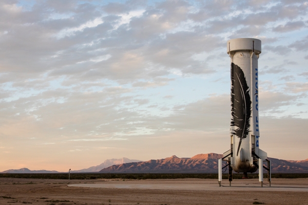 Blue Origin's New Shepard space vehicle successfully flew to space before executing a historic landing back at the launch site in West Texas. (Blue Origin photo)