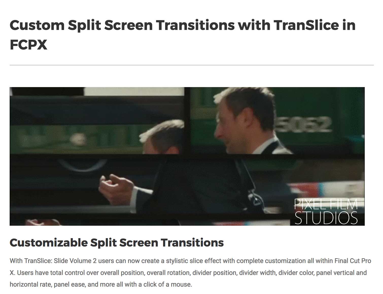 TranSlice Slide Volume 2 - Pixel Film Effects - FCPX Transitions