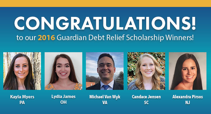 Guardian Debt Relief is proud to award these five students for their efforts.
