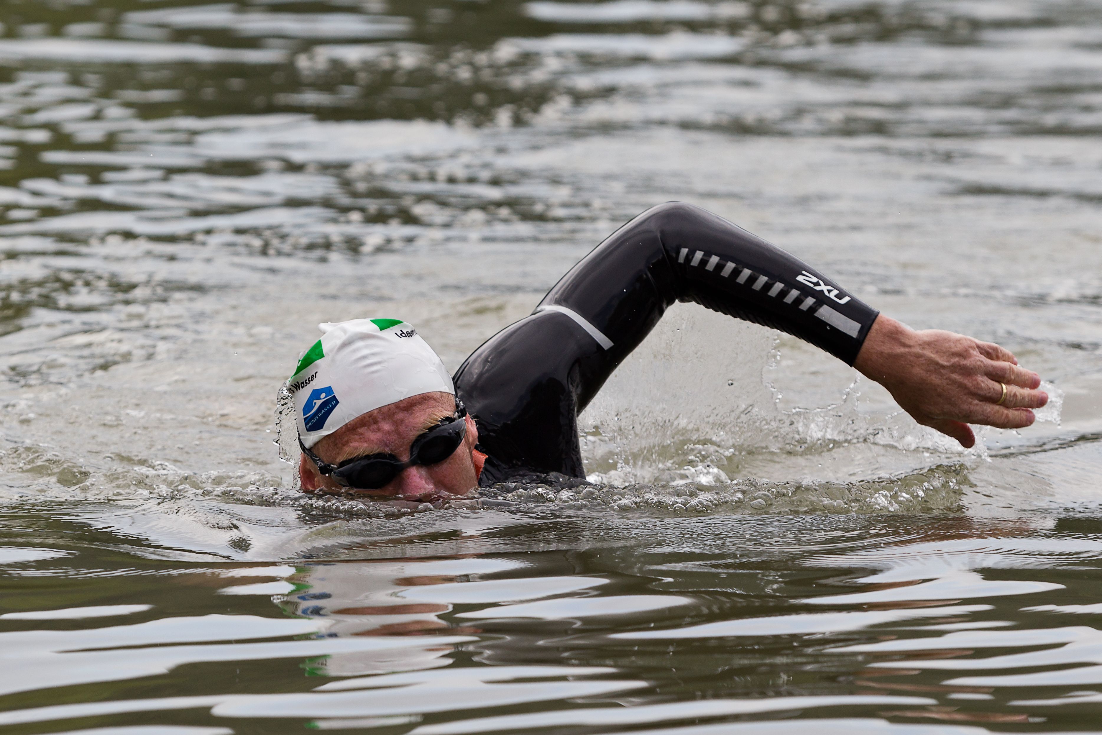 Dr. Andreas Fath during his world-record breaking swim of the Rhine River