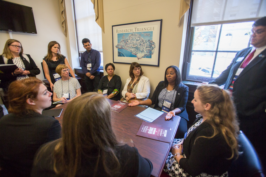 NCMEA members speak with congressional staff on June 29, 2017, about ESSA implementation. Photo: Ashlee Wilcox Photography / Documentary Associates LLC.