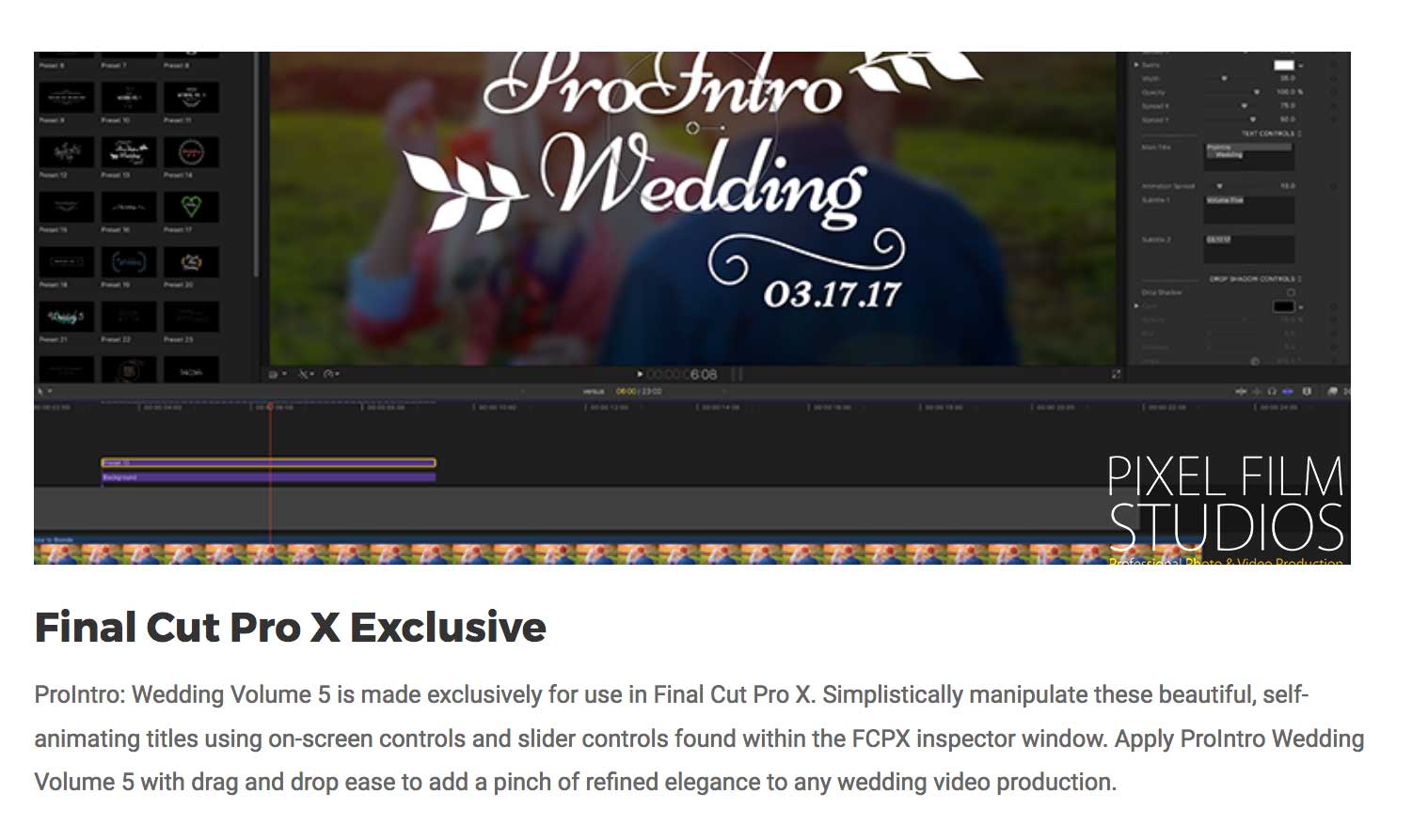 ProIntro Wedding Volume 5 - Pixel Film Studios Plugins - FCPX Effects