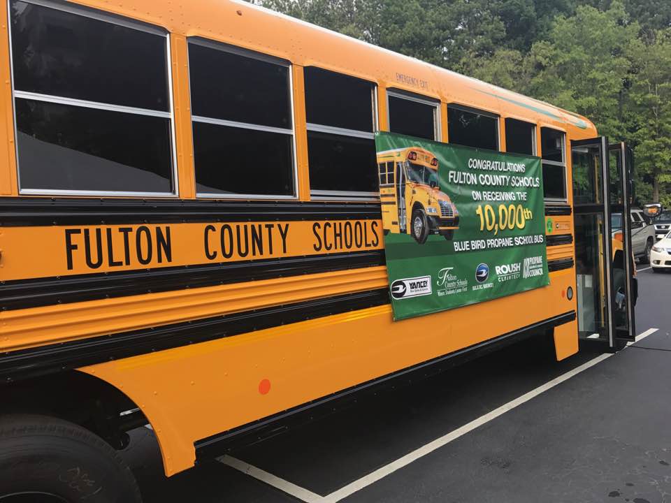 The Fulton County School System fleet also marks the 10,000th propane school bus manufactured by Georgia-based Blue Bird Corporation.