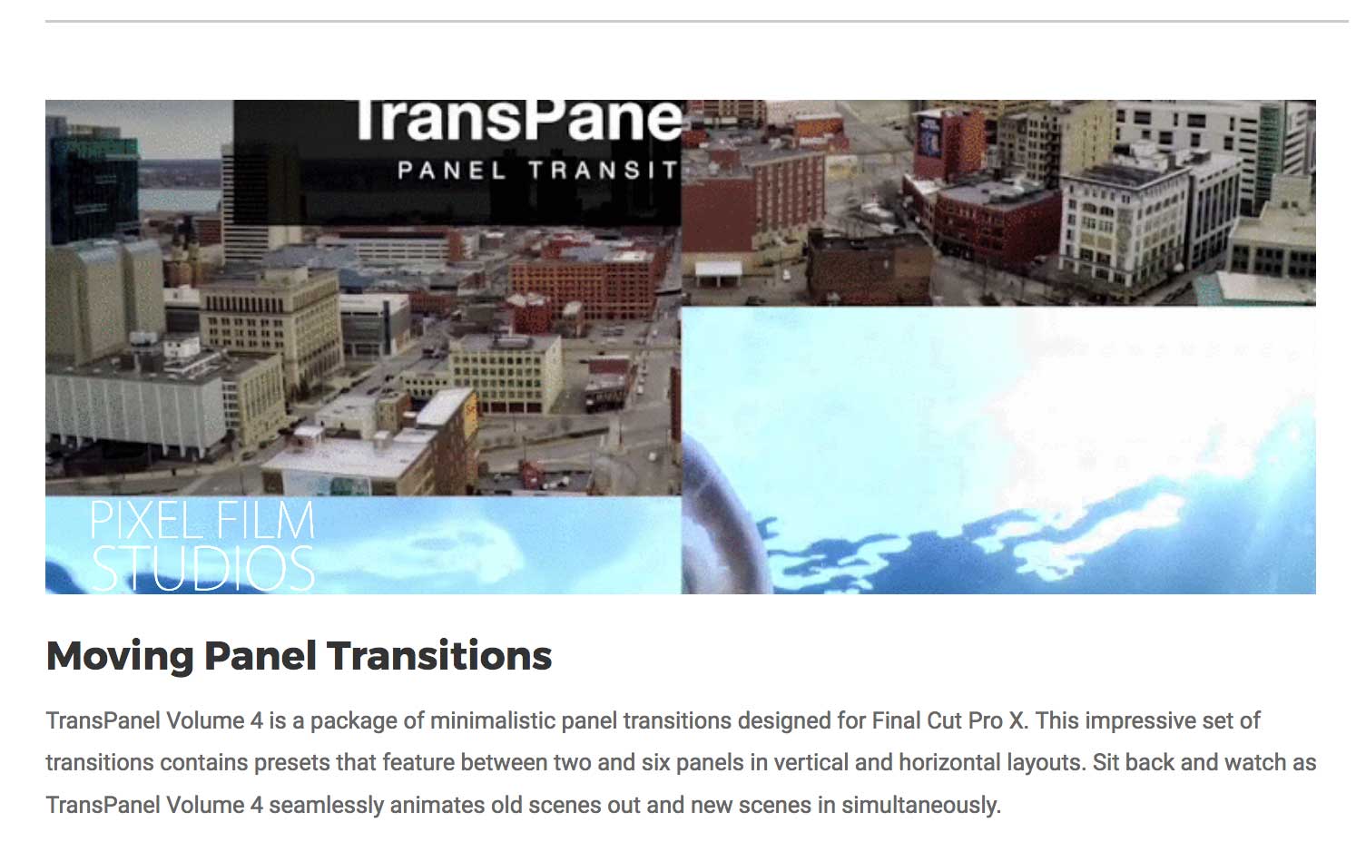 TransPanel Volume 4 - Pixel Film Studios Effects - Final Cut Pro X Plugins