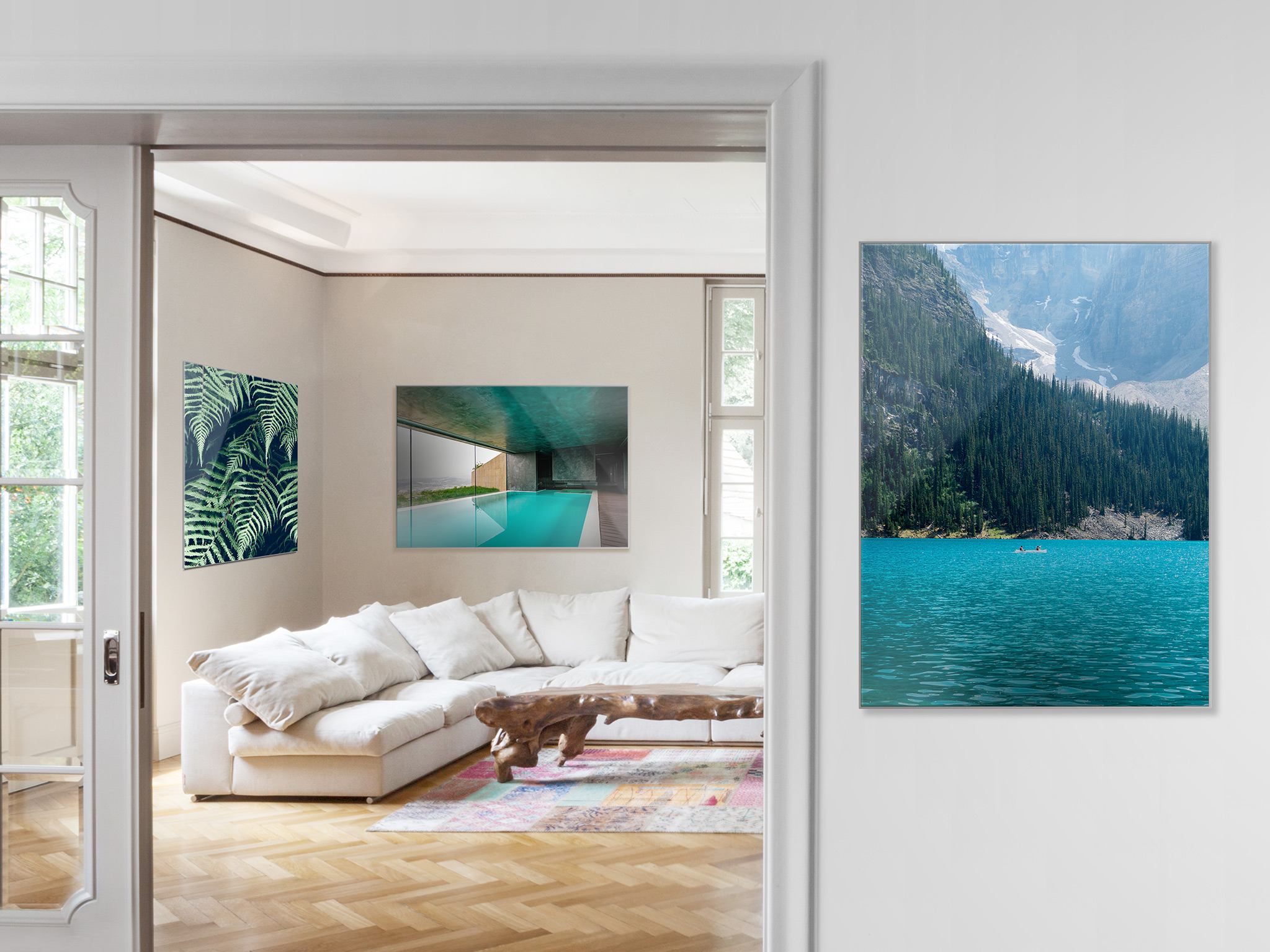 Consumers can choose from any substrates to add interest and dimension to photos. Mounting under acrylic glass adds depth and style to almost any photo or subject.