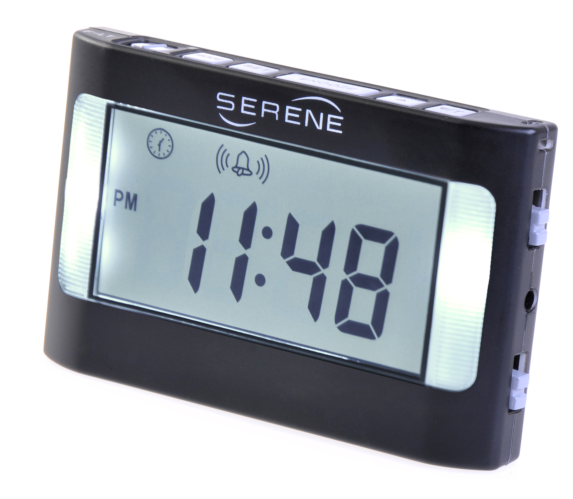 The battery-powered Serene Innovations VA3 Vibrating Travel Alarm Clock wakes with vibration and/or loud alarm.