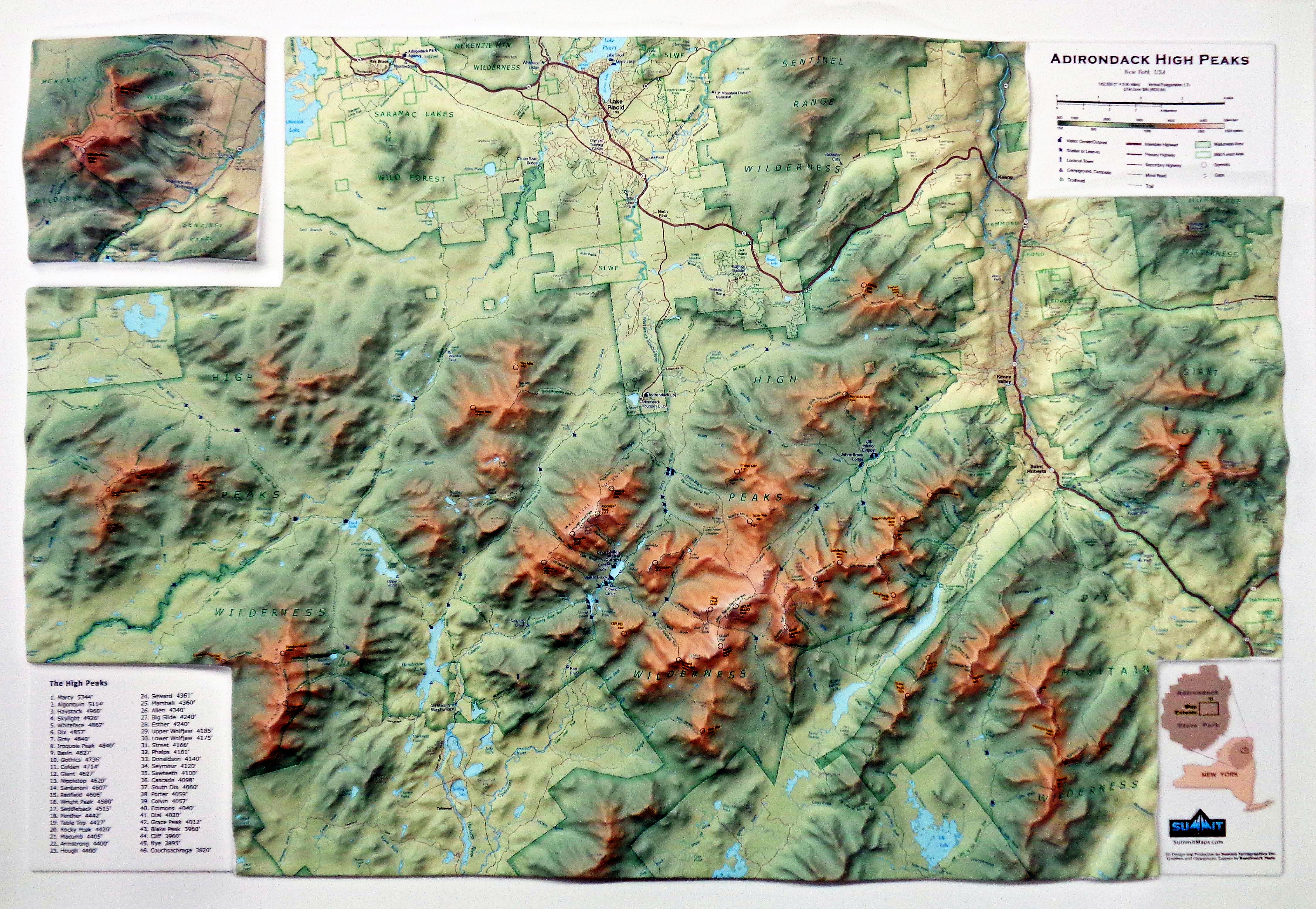 Adirondack High Peaks 3D Map Unframed2 