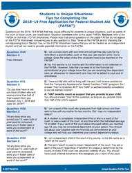 Tip sheets for college students applying for financial aid.