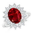 Ruby and Diamond Cocktail Halo Ring