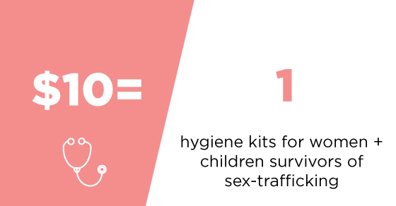What $10 can do? Hygiene kits for women + children survivors of sex-trafficking.