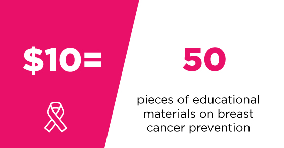 What $10 can do? Pieces of educational materials on breast cancer prevention.