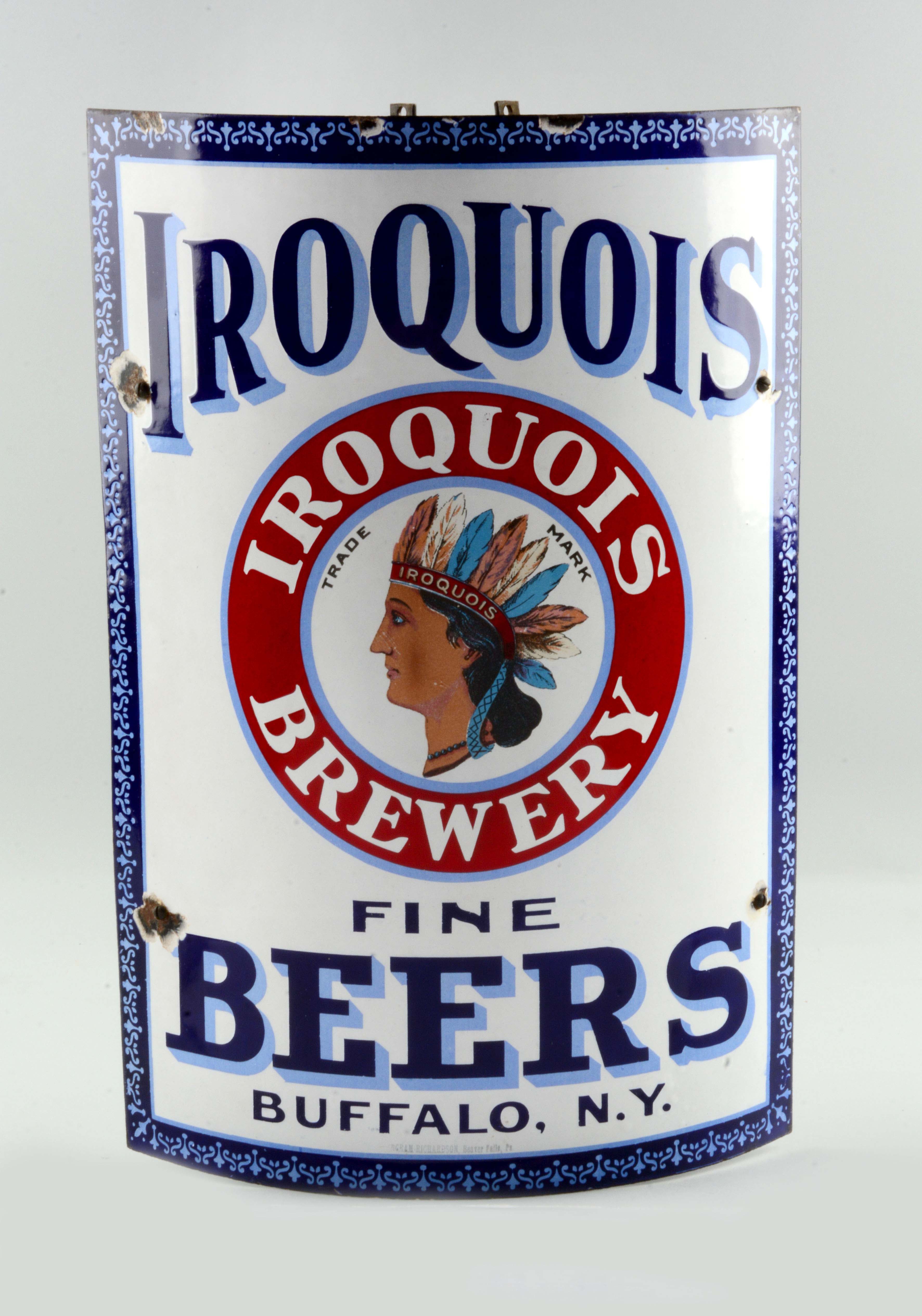Iroquois Brewery Beer Porcelain Corner Sign, estimated at $10,000-20,000.