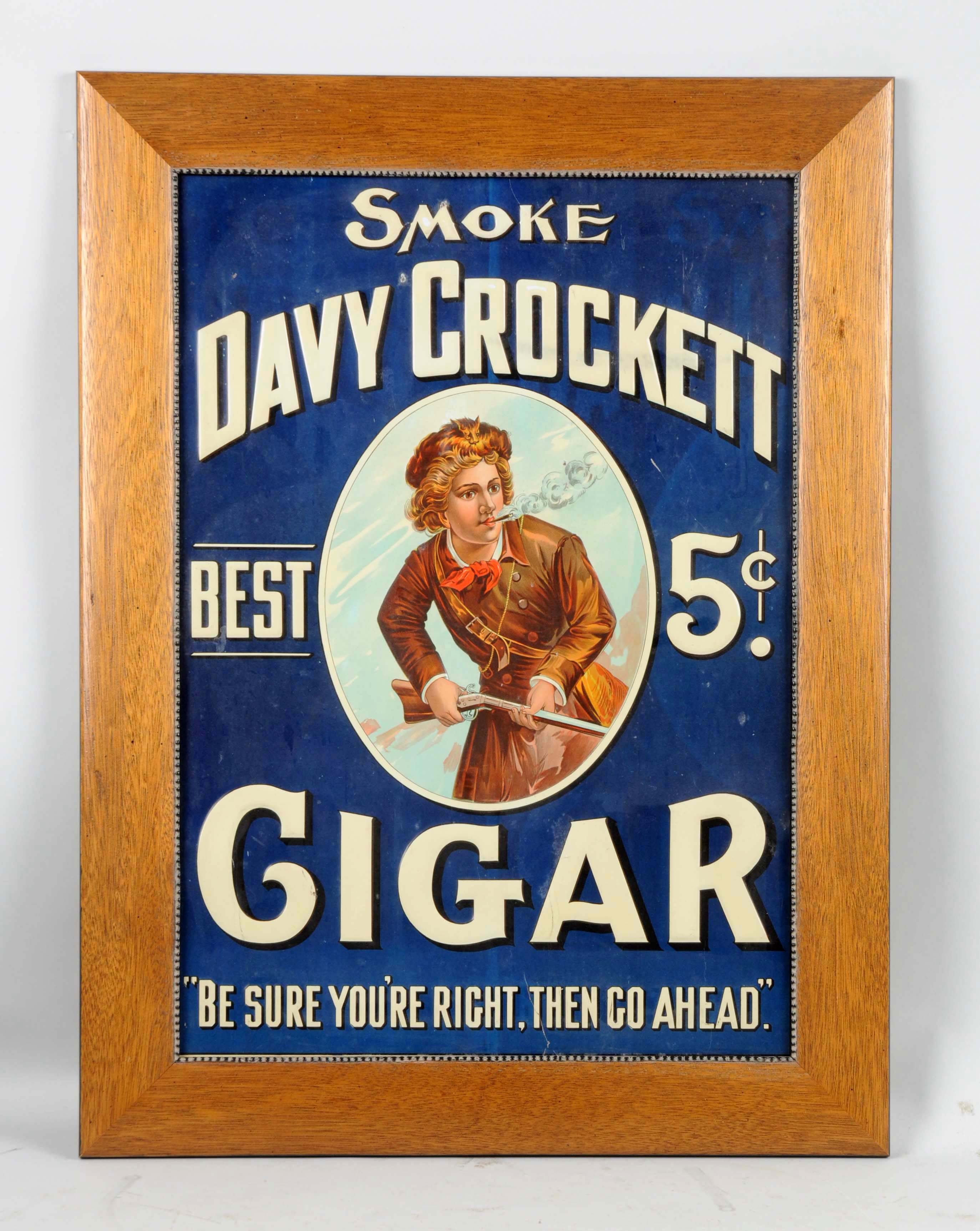Davy Crockett Cigar Embossed Tin Sign, estimated at $20,000-40,000.