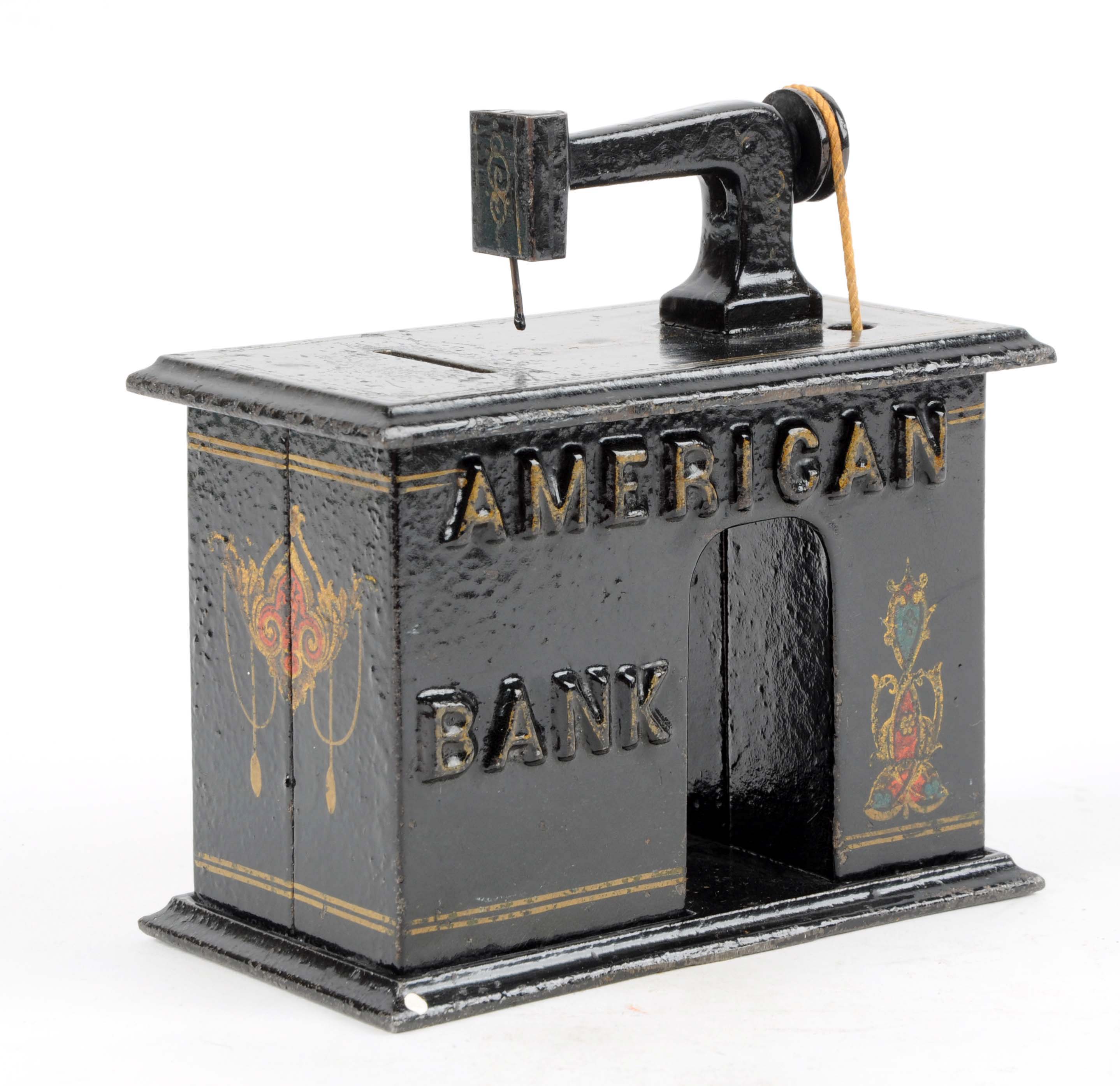 American Sewing Machine Bank, estimated at $15,000-25,000.