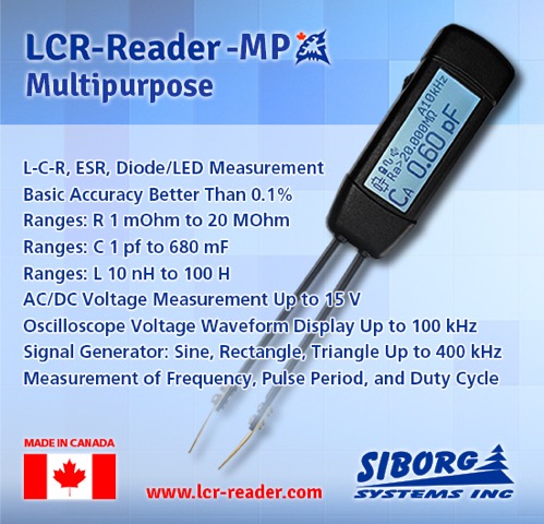 LCR-Reader-MP LCR- and ESR-meter with 0.1% basic accuracy and extensive features