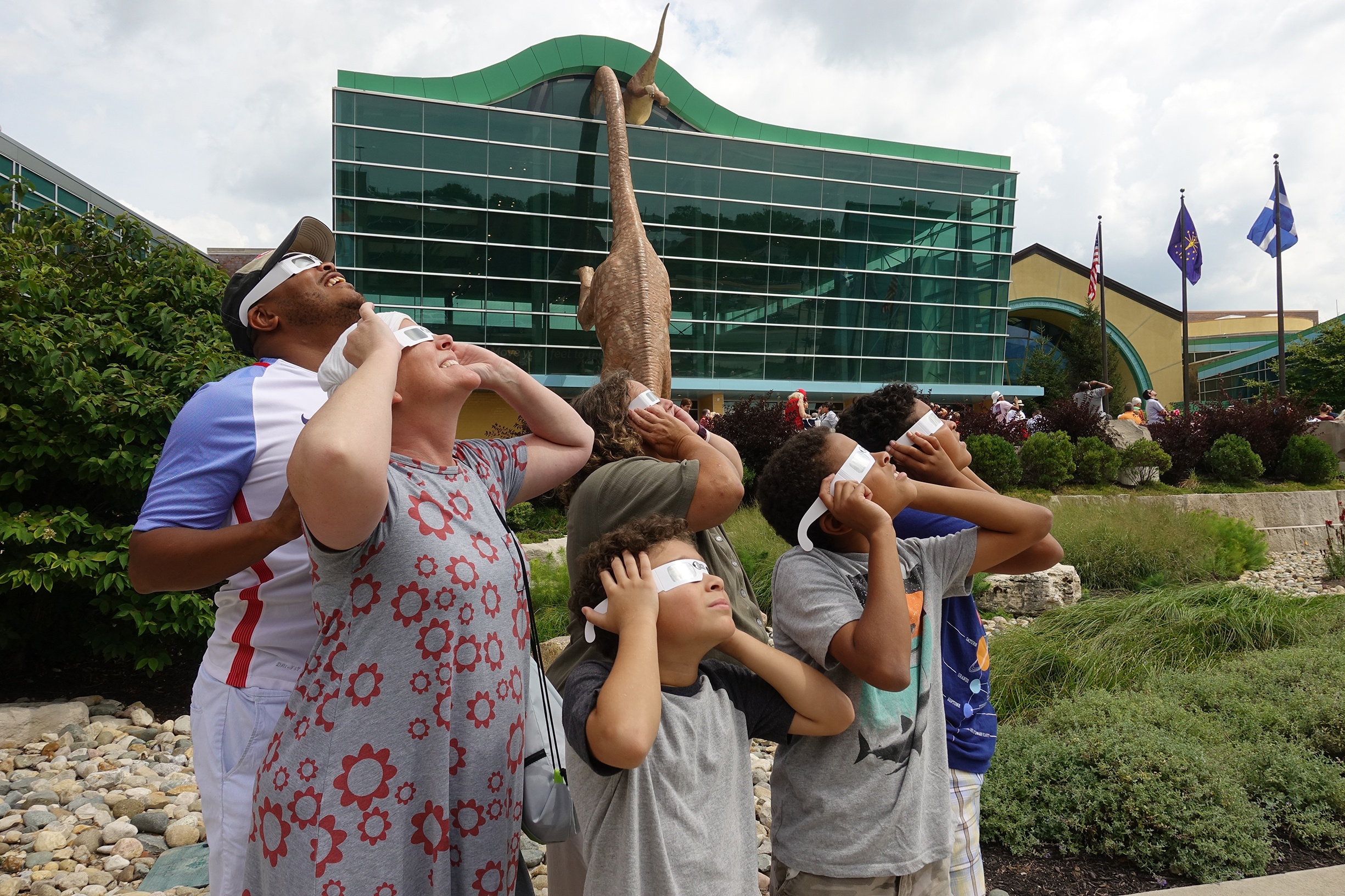 Viewing the solar eclipse at The Children's Museum of Indianapolis.