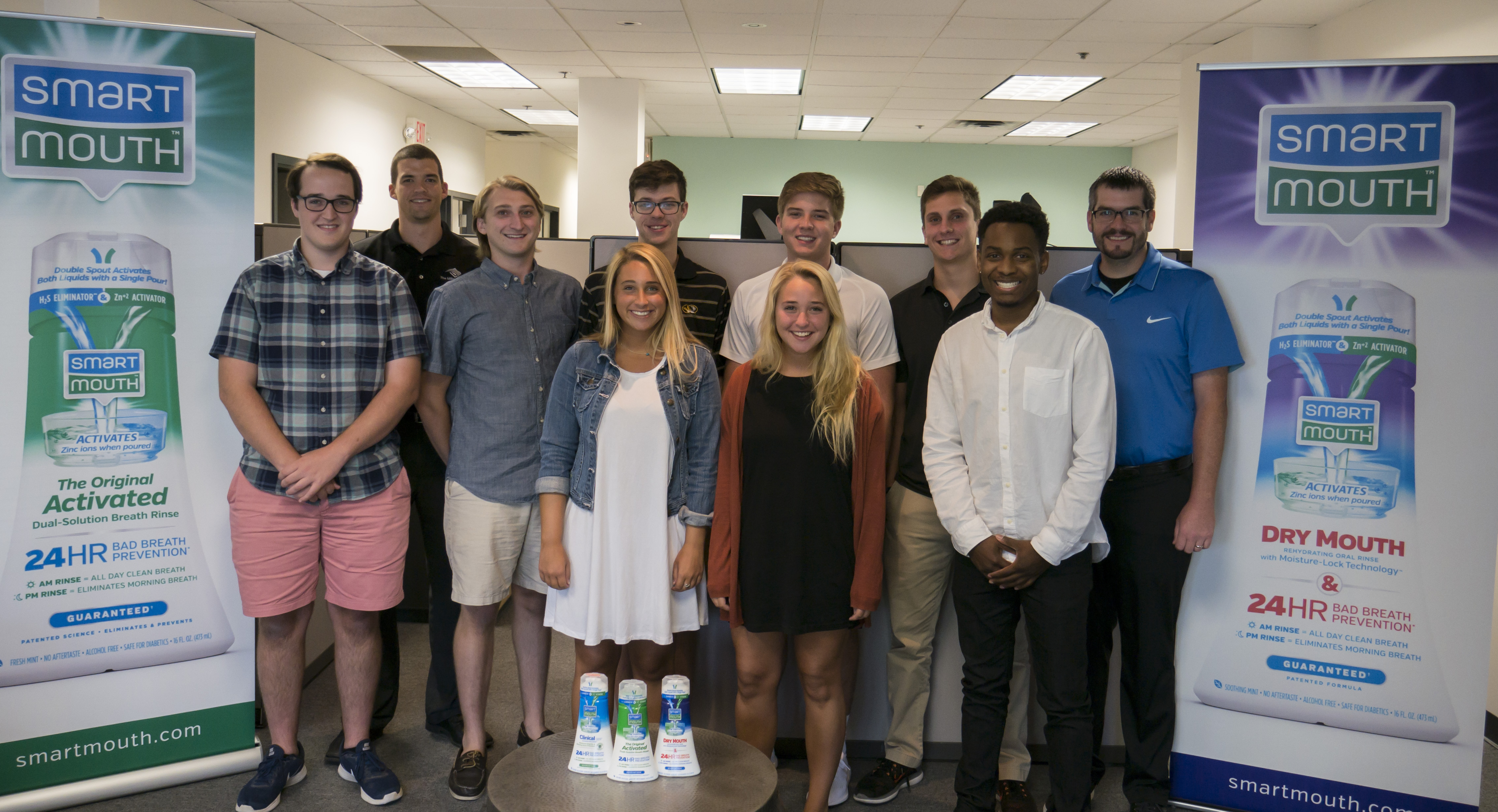 The Triumph Pharmaceuticals summer interns of 2017 are pictured here with three of their trainers.