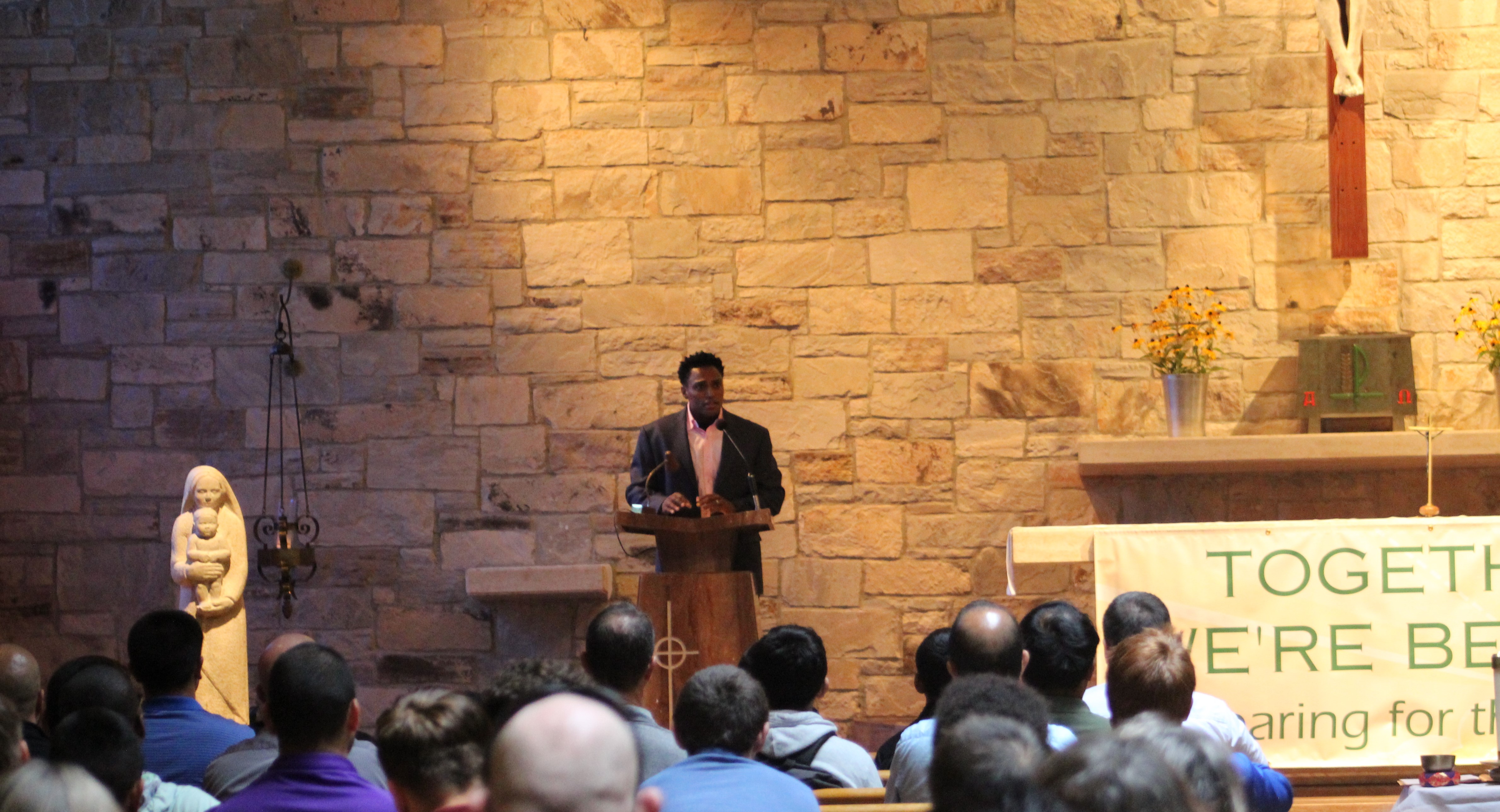 Hanna's Chairman of the Board, Tullus Miller, addressed the students on the opening day of school in the chapel.