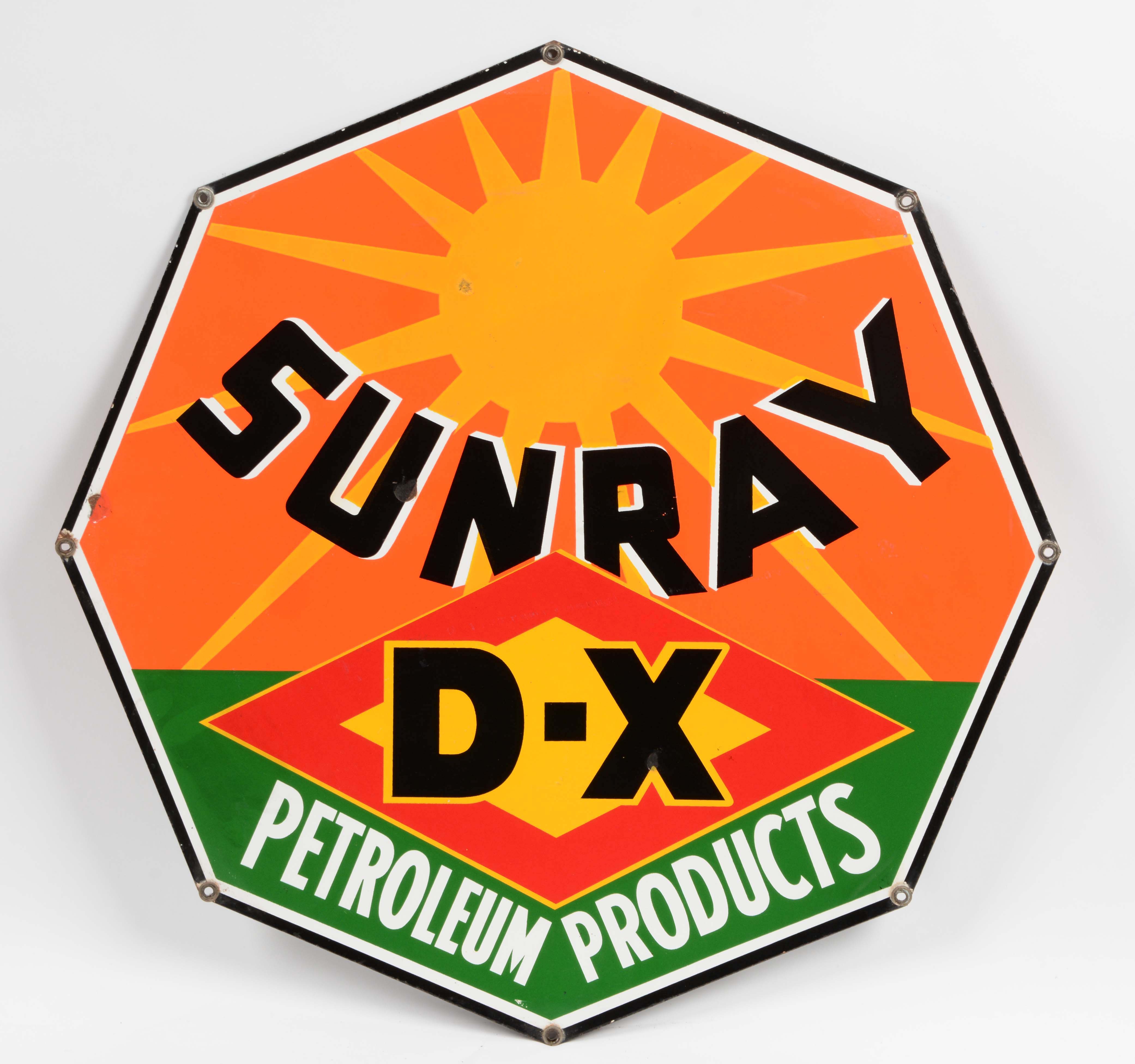 Sunray D-X Petroleum Products Porcelain Diecut Sign, estimated at $4,000-6,000.