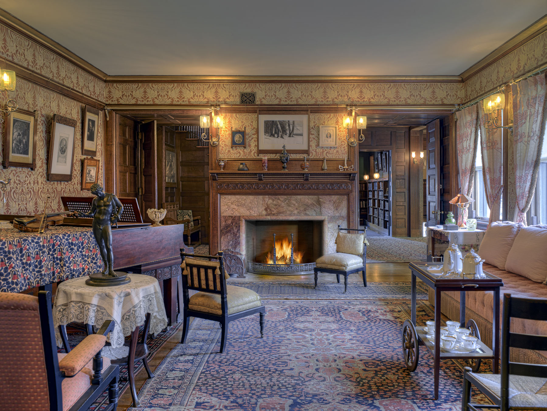 A panoramic image of the parlor at the Glessner House Museum