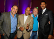 Jalen Rose poses with John Diggins and Ed Joubran, Platinum Equity and Dennis Archer Jr., JRLA Board Member at The Jalen Rose Pairings Party at MGM Grand Detroit