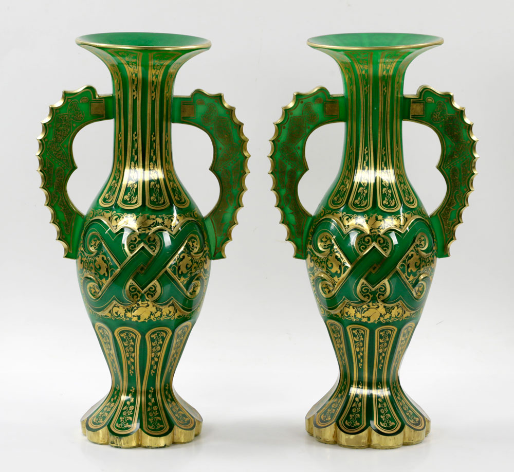 Pair of Bohemian Glass Alhambra Form Vases