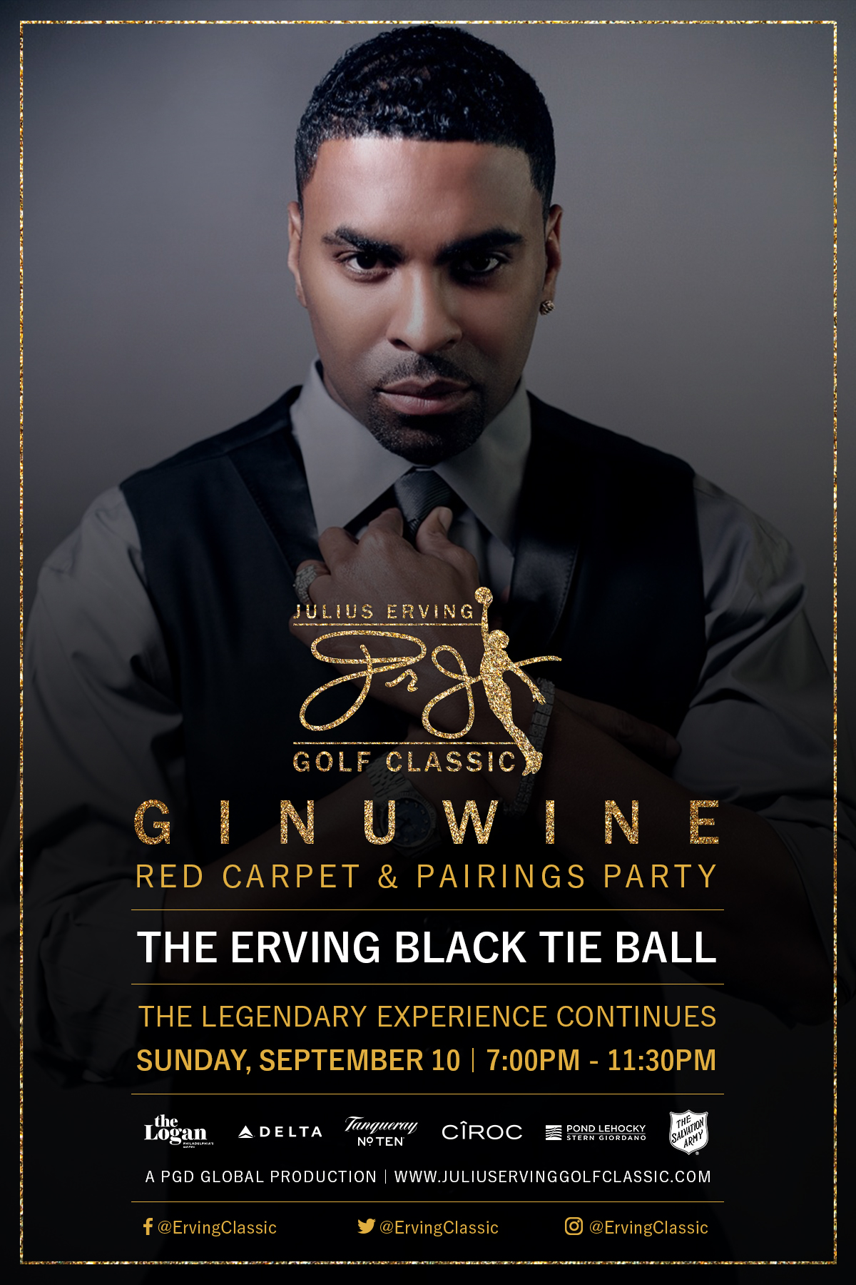 Official Invitation Card for The Erving Black Tie Ball, Red Carpet & Pairings Party at The Logan Hotel with Ginuwine