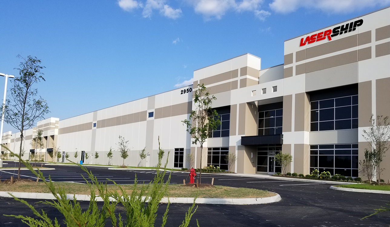 Photograph of entrance to LaserShip's new facility in Groveport, Ohio courtesy of Duke Realty.