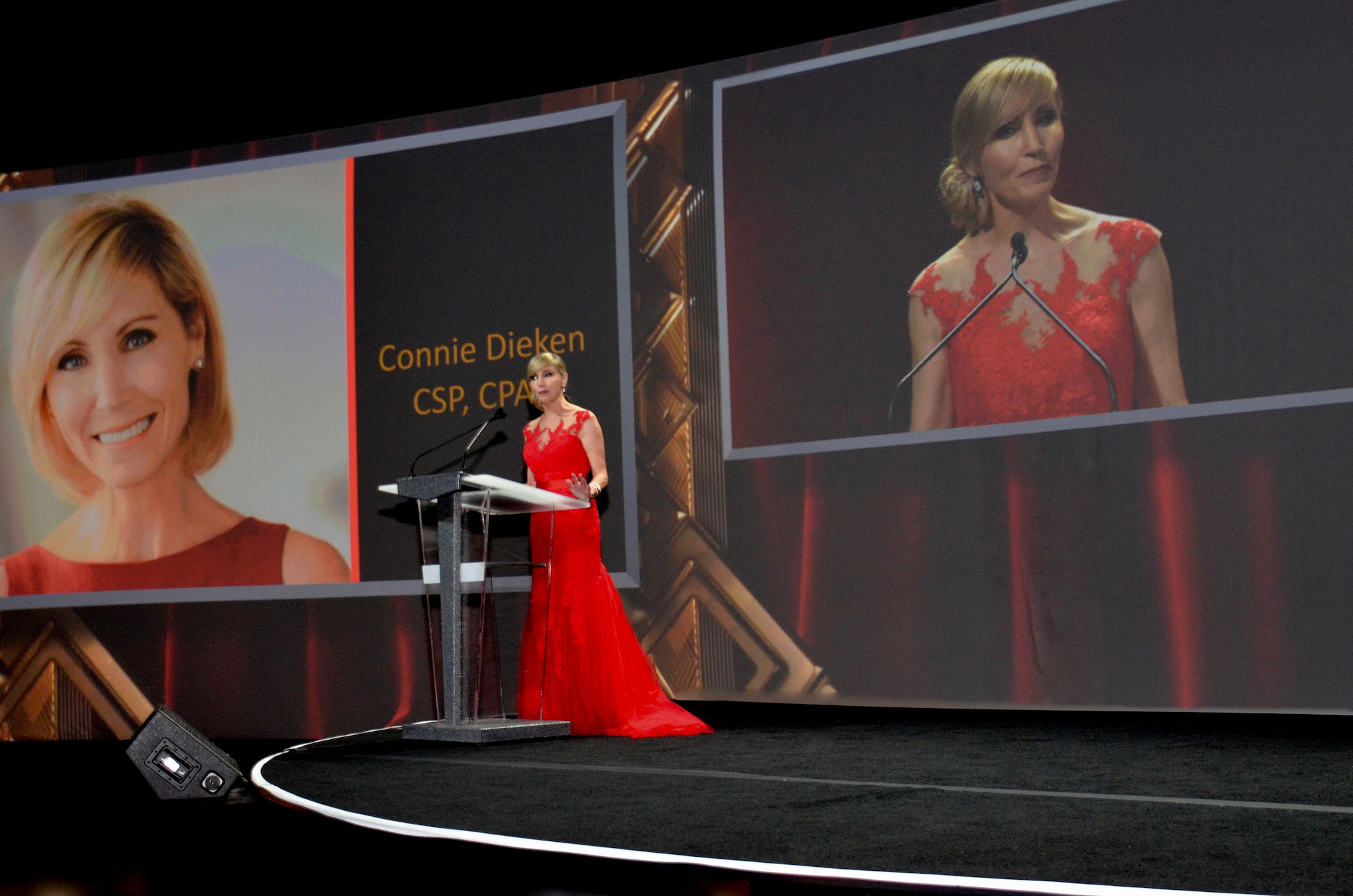 Connie Dieken delivers her Hall of Fame acceptance speech at Walt Disney World