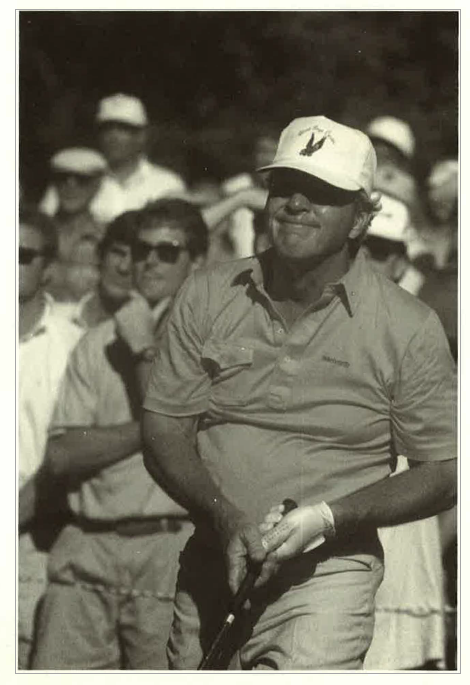 Arnold Palmer wearing a a Hanna Boys Center hat in tournament play.