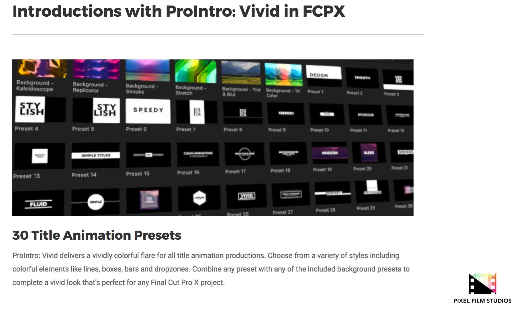 ProIntro Vivid - Pixel Film Studios Plugins - FCPX Effects