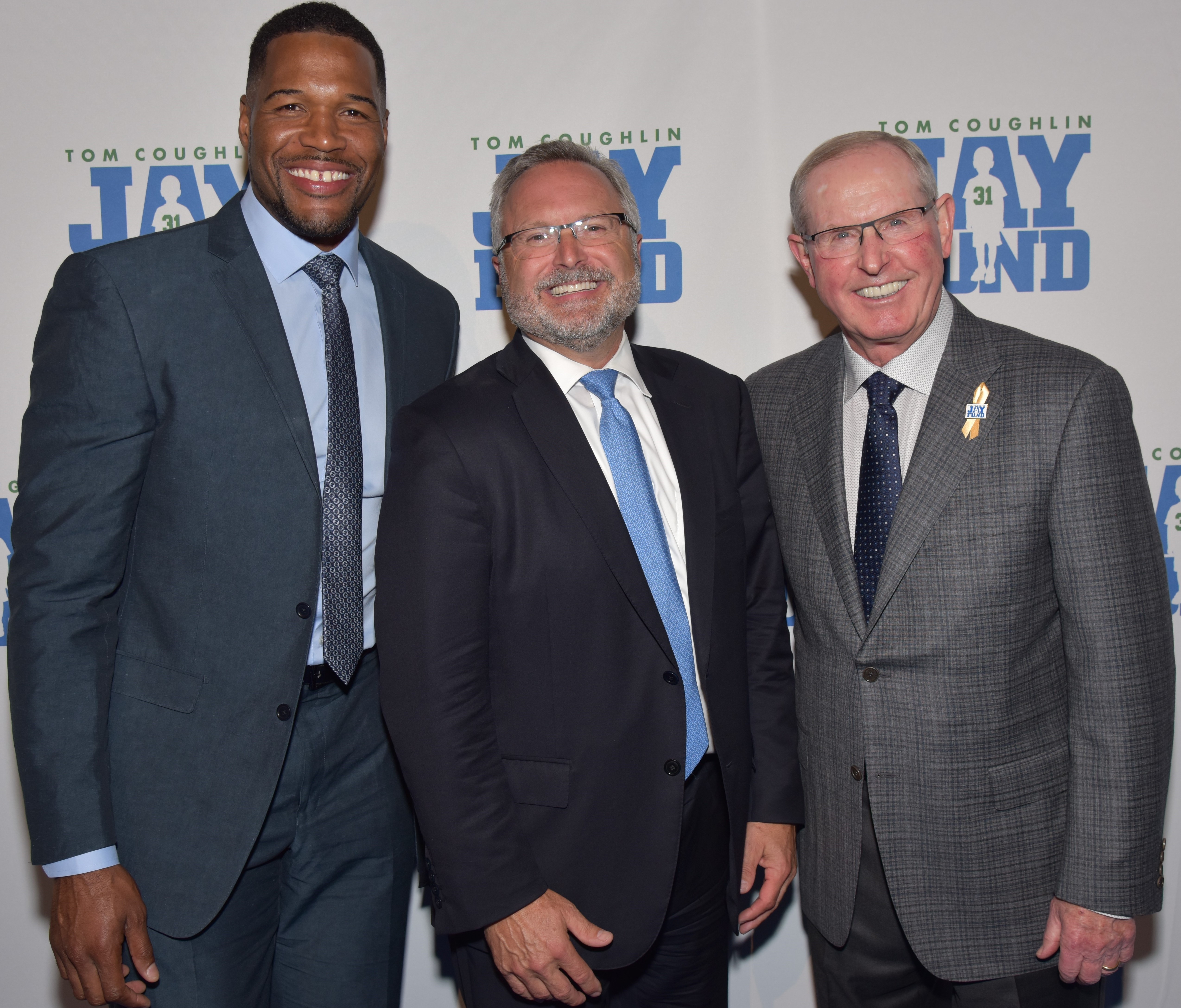Michael Strahan, Steve Barry, and Tom Coughlin at the Tom Coughlin Jay Fund Foundation's annual Champions for Children Gala in NYC.