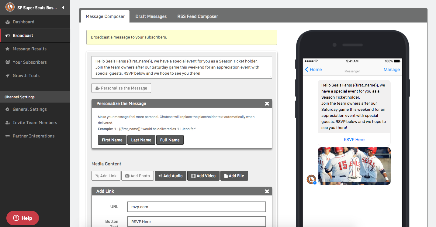 Create, target, and send messages to your fans.