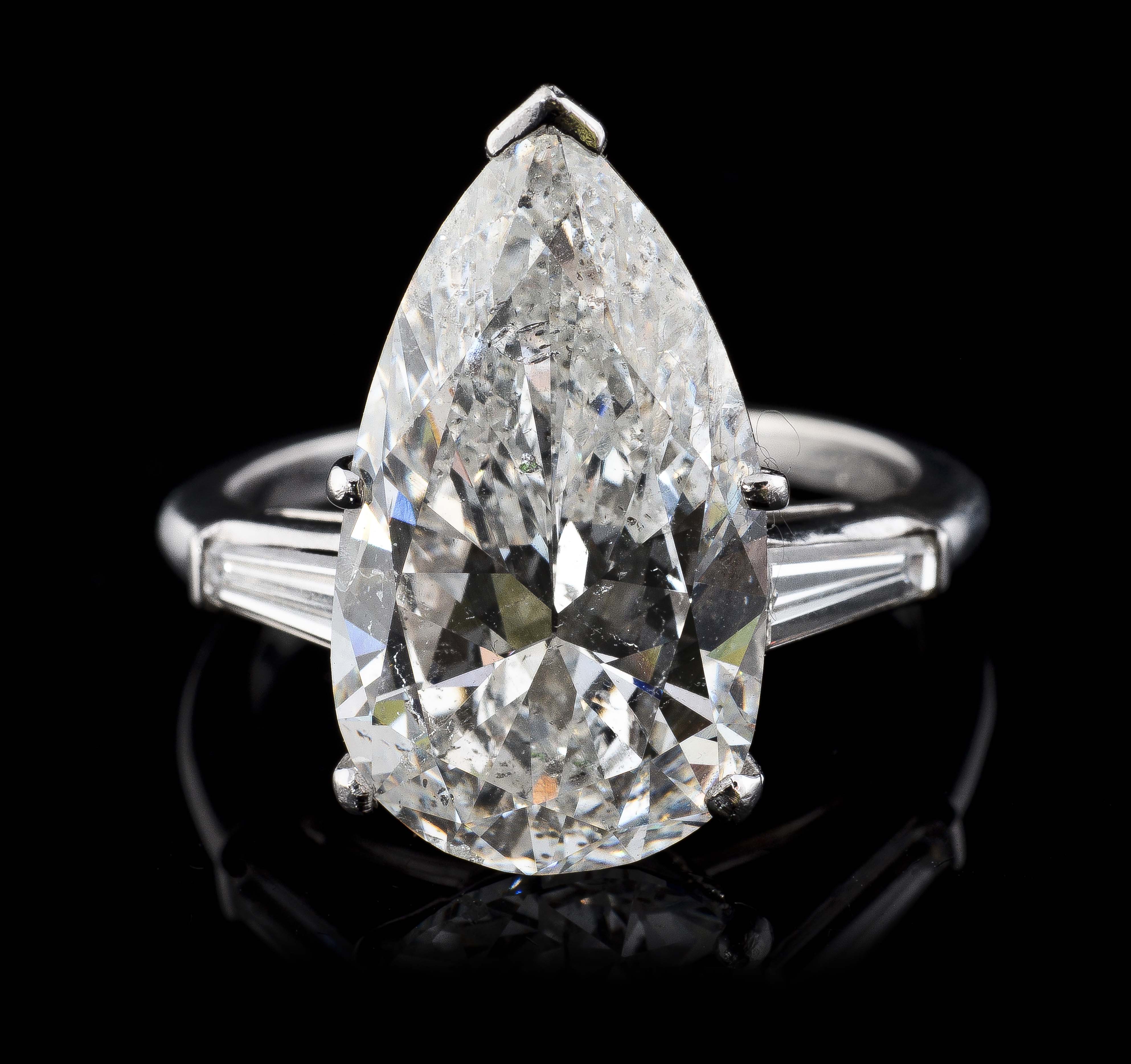 8.05 Carat Pear Shaped Diamond and Platinum Ring, estimated at $90,000-120,000.