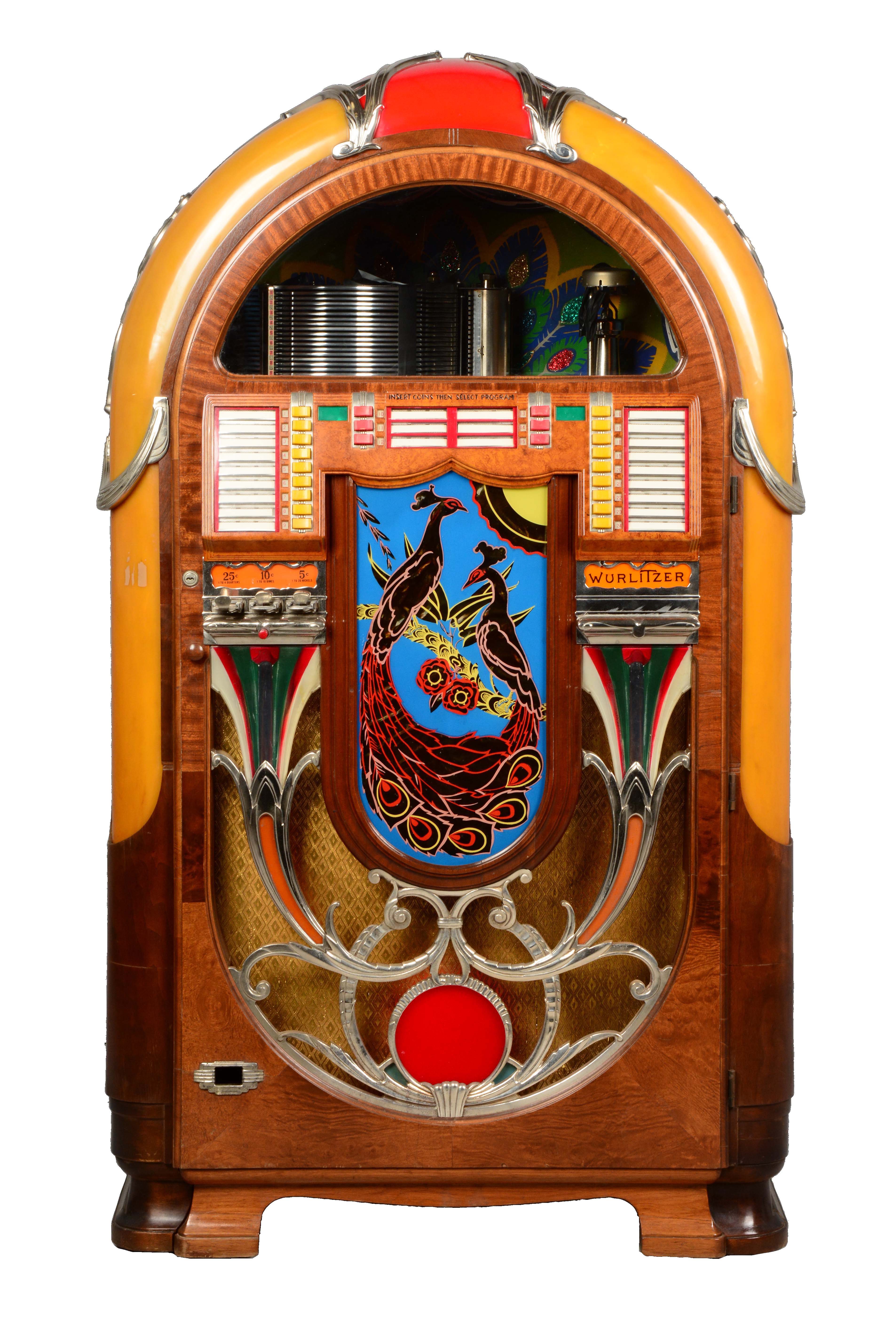 Wurlitzer Peacock Model 850 Phonograph Jukebox, estimated at $15,000-18,000.
