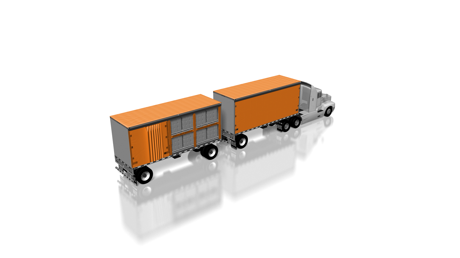 The double-decking system maximizes load density, allowing loading and unloading access of both cargo levels from the sides and rear, and all of its components conveniently stow in the trailer.