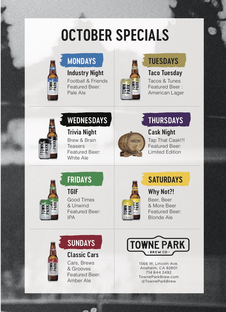 Towne Park Brew - October Specials