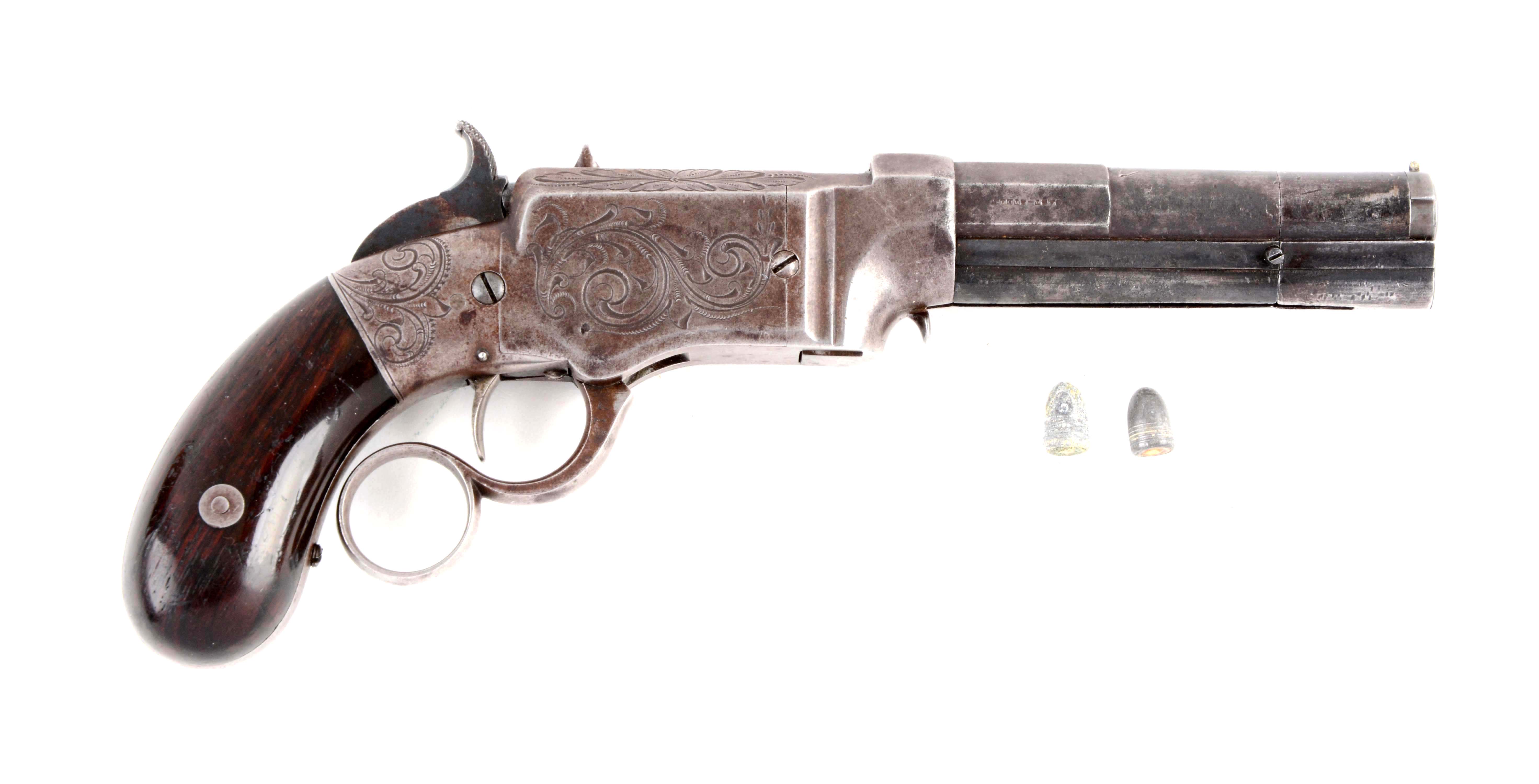 Fine Smith & Wesson Volcanic Repeating Small Frame Pistol, estimated at $12,500-16,500.