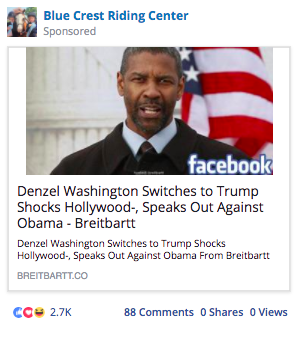 Facebook Ad Placed on Election Day 2016 Claims Denzel Washington Endorsed Trump