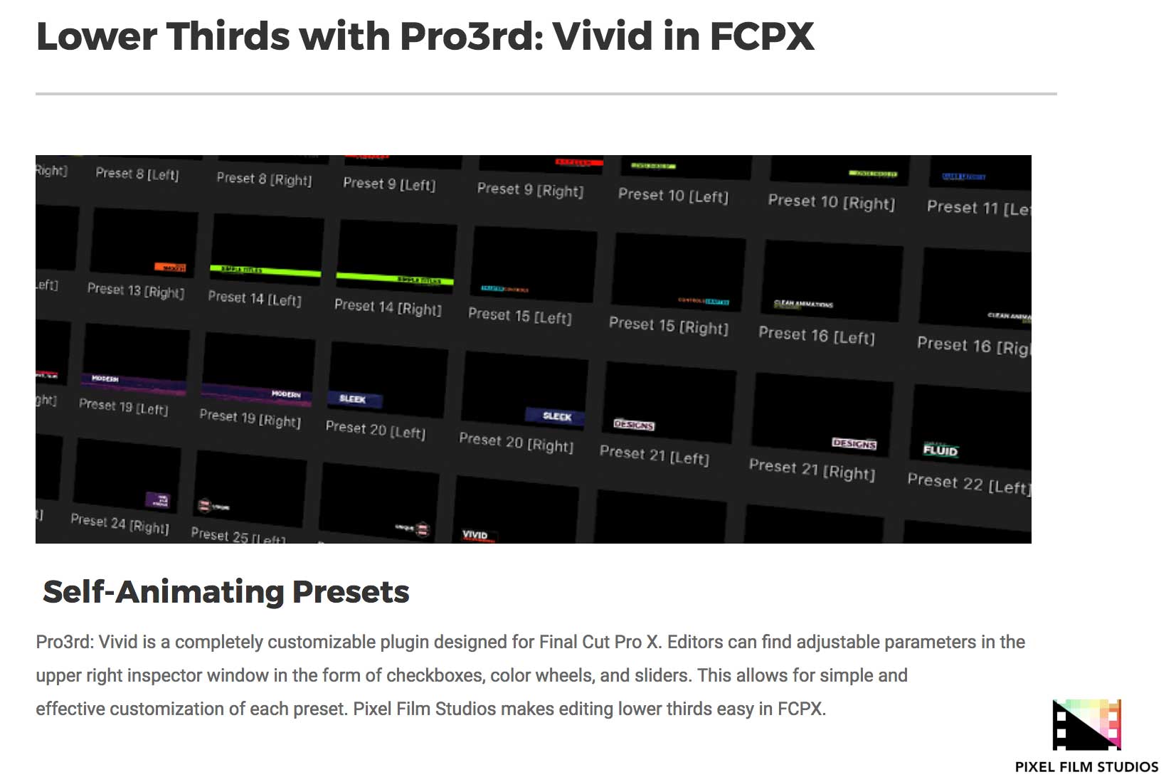 Pro3rd Vivid - Pixel Film Studios - FCPX Effects and Plugins