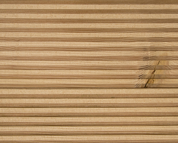 The reclaimed Knotty'n'Naily Douglas fir from Pioneer Millworks showcases the relief surface in the Raked style.