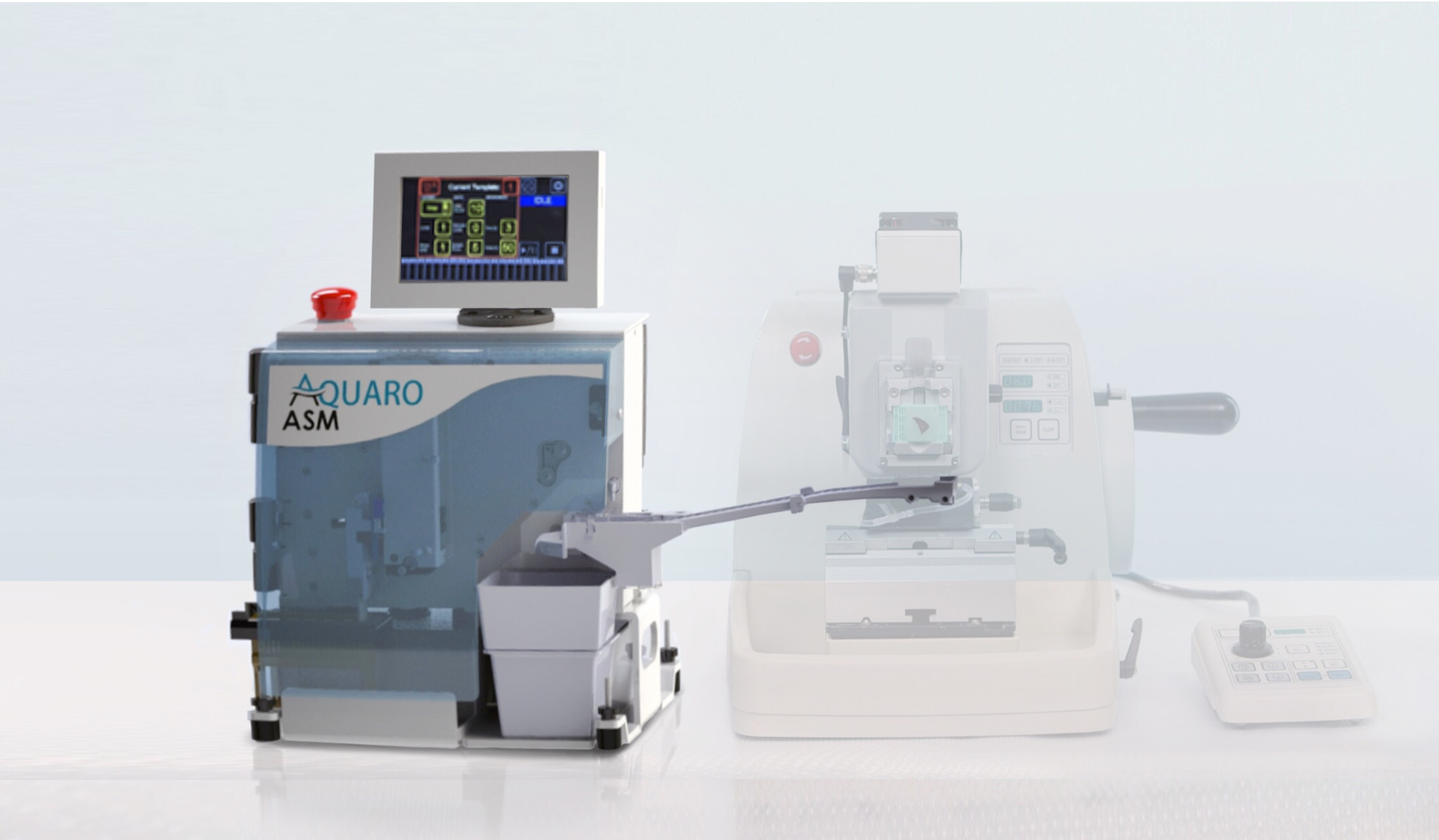 The Aquaro ASM is the first benchtop system to to automate section mounting, transferring paraffin-embedded histology sections from the microtome to slides.